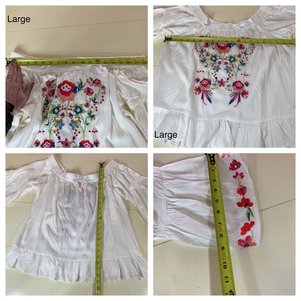 ❗️SALE❗️Cream Boho Embroidered Off Shoulder Top - Picture 2 of 5